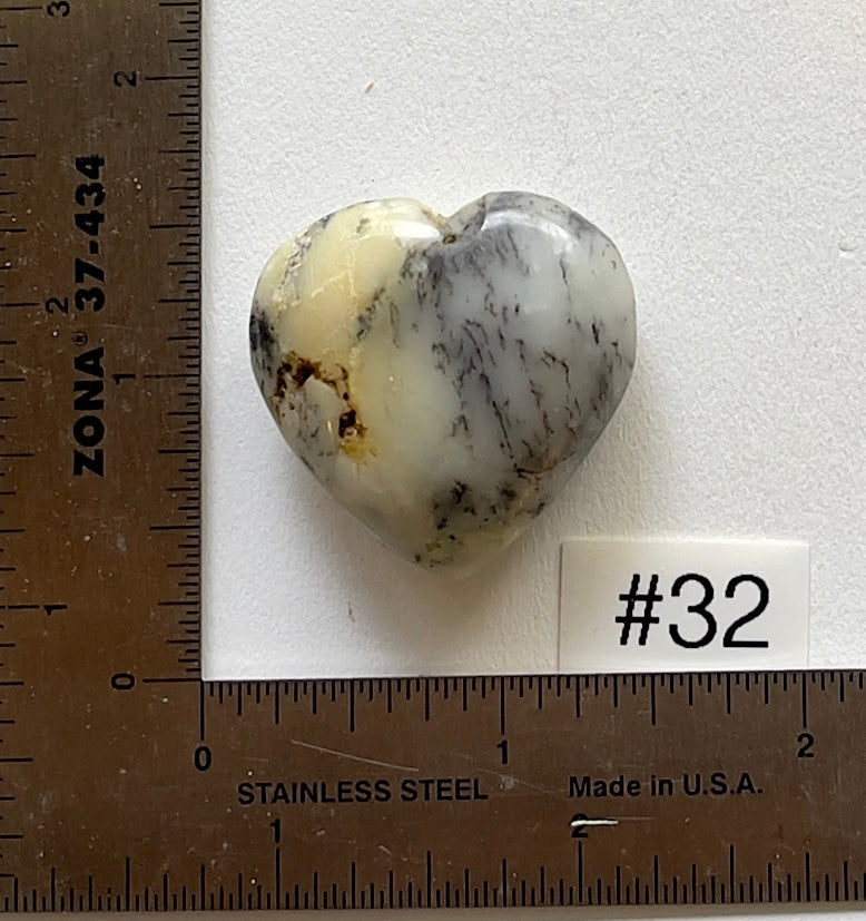 Dendritic White Opal Heart - Small